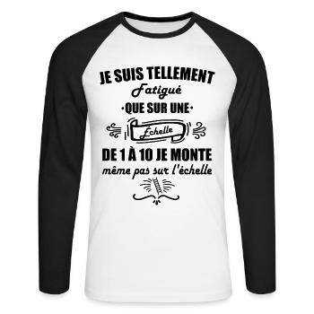 Je suis tellement fatigué t-shirt humour cadeau - T-shirt baseball manches longues Homme - blanc/noir - Devant - Nik (191cm)