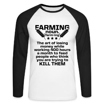 agriculteur agricole - T-shirt baseball manches longues Homme - blanc/noir - Devant - Nik (191cm)