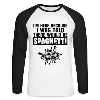 pâtes spaghetti - T-shirt baseball manches longues Homme - blanc/noir - Devant - Nik (191cm)