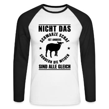 Nicht das schwarze Schaf ist anders Schäfer - Unisex Baseballshirt langarm - Weiß/Schwarz - Vorne - Nik (191cm)