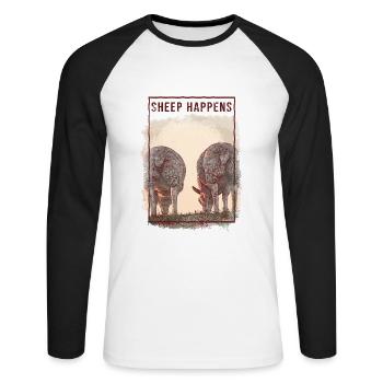 Sheep Happens - T-shirt baseball manches longues Homme - blanc/noir - Devant - Nik (191cm)