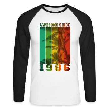 Génial depuis 1986 - T-shirt baseball manches longues Homme - blanc/noir - Devant - Nik (191cm)