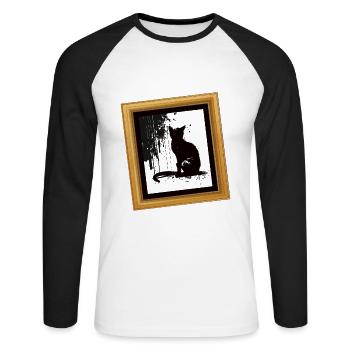 Cat Stencil White and Black - Unisex Long Sleeve Baseball T-Shirt - white/black - Front - Nik (191cm)