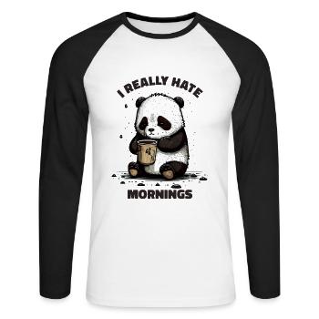 Je déteste vraiment les matins Panda Bear - T-shirt baseball manches longues Homme - blanc/noir - Devant - Nik (191cm)