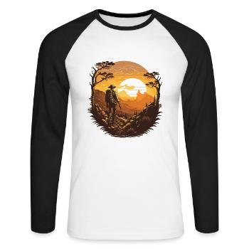 outdoor hiking nature vintage retro sunset holiday - Unisex Long Sleeve Baseball T-Shirt - white/black - Front - Nik (191cm)
