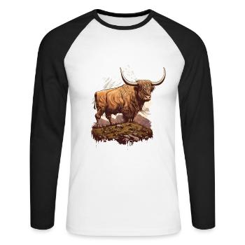 Vache des Highlands - T-shirt baseball manches longues Homme - blanc/noir - Devant - Nik (191cm)