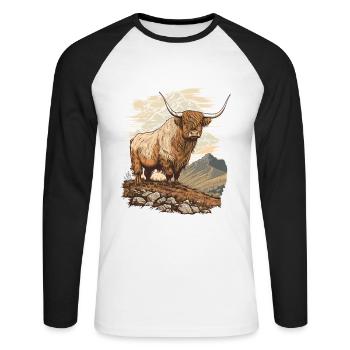 Vache des Highlands - T-shirt baseball manches longues Homme - blanc/noir - Devant - Nik (191cm)
