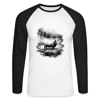 Paysage ovin - T-shirt baseball manches longues Homme - blanc/noir - Devant - Nik (191cm)