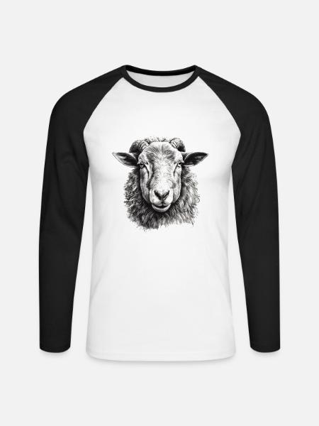 Sheep Portrait - Unisex Long Sleeve Baseball T-Shirt - white/black
