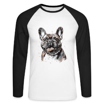 French Bulldog Portrait - Unisex Long Sleeve Baseball T-Shirt - white/black - Front - Nik (191cm)