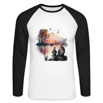 Fête des pères randonnée, camping et pêche - T-shirt baseball manches longues Homme - blanc/noir - Devant - Nik (191cm)