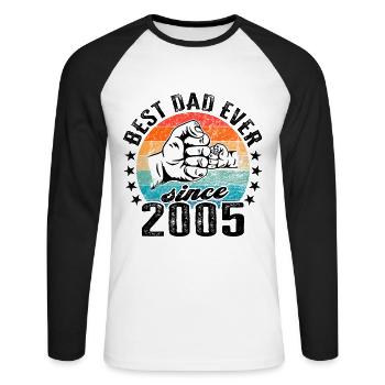 Meilleur papa du monde depuis la fête des pères en 2005 - T-shirt baseball manches longues Homme - blanc/noir - Devant - Nik (191cm)