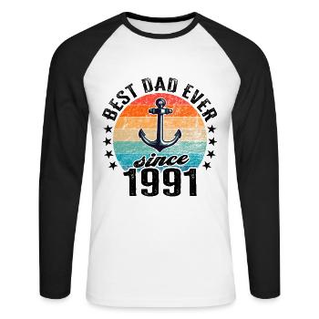 Best dad in the world since 1991 Father's Day - Unisex Long Sleeve Baseball T-Shirt - white/black - Front - Nik (191cm)