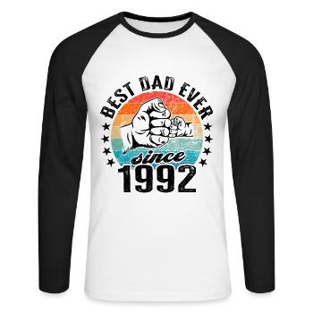 Bester Papa der Welt seit 1992 Vatertag - Unisex Baseballshirt langarm - Weiß/Schwarz - Vorne - Nik (191cm)