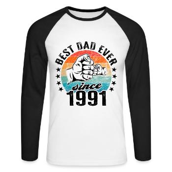 Best dad in the world since 1991 Father's Day - Unisex Long Sleeve Baseball T-Shirt - white/black - Front - Nik (191cm)