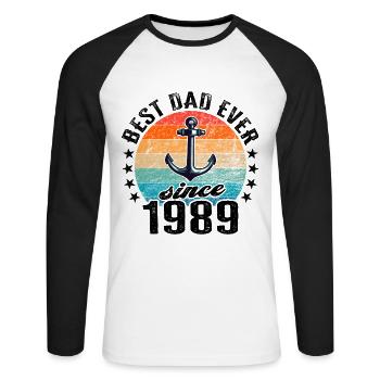 Bester Papa der Welt seit 1989 Vatertag - Unisex Baseballshirt langarm - Weiß/Schwarz - Vorne - Nik (191cm)