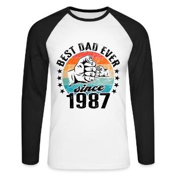 Meilleur papa du monde depuis 1987 Fête des Pères - T-shirt baseball manches longues Homme - blanc/noir - Devant - Nik (191cm)