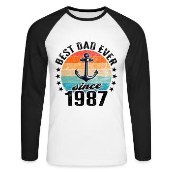 Meilleur papa du monde depuis 1987 Fête des pères - T-shirt baseball manches longues Homme - blanc/noir - Devant - Nik (191cm)