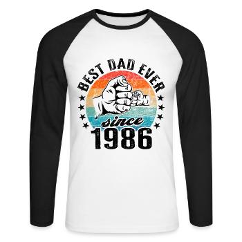 Meilleur papa du monde depuis 1986 Fête des pères - T-shirt baseball manches longues Homme - blanc/noir - Devant - Nik (191cm)