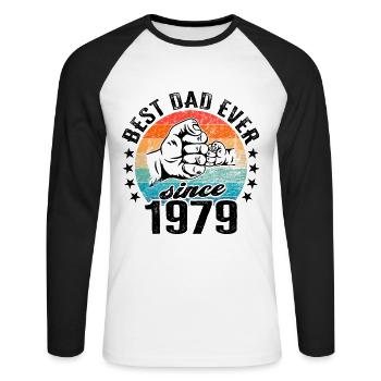 Best dad in the world since 1979 Father's Day - Unisex Long Sleeve Baseball T-Shirt - white/black - Front - Nik (191cm)