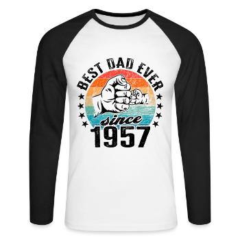 Bester Papa der Welt seit 1957 Vatertag Geburtstag - Unisex Baseballshirt langarm - Weiß/Schwarz - Vorne - Nik (191cm)