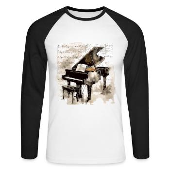 Klassischer Klavier-enthusiast - Melodiedesign - Unisex Baseballshirt langarm - Weiß/Schwarz - Vorne - Nik (191cm)