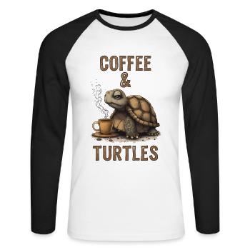 Coffee and turtles – humorous design for - Unisex Long Sleeve Baseball T-Shirt - white/black - Front - Nik (191cm)