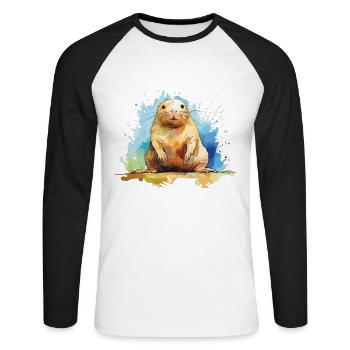 Watercolor naked mole rat - colorful rodent art - Unisex Long Sleeve Baseball T-Shirt - white/black - Front - Nik (191cm)