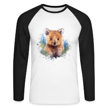 Watercolor Quokka - Colorful Australian Animal Art - Unisex Long Sleeve Baseball T-Shirt - white/black - Front - Nik (191cm)