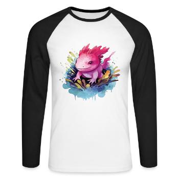 Bunter Axolotl - Niedliches Design Für - Unisex Baseballshirt langarm - Weiß/Schwarz - Vorne - Nik (191cm)