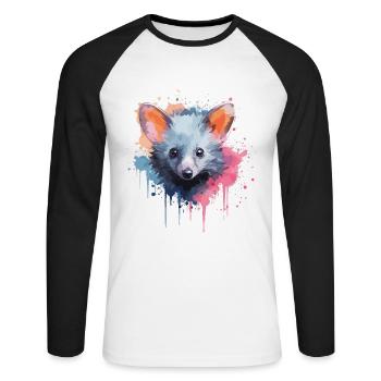 Aquarell-lemur – Faszinierende Tierwelt - Unisex Baseballshirt langarm - Weiß/Schwarz - Vorne - Nik (191cm)