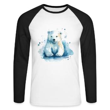 Colorful polar bear - awareness of climate change - Unisex Long Sleeve Baseball T-Shirt - white/black - Front - Nik (191cm)