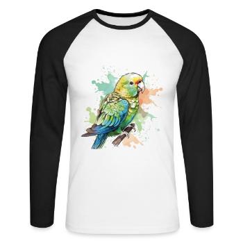 Cute budgie watercolor art - Unisex Long Sleeve Baseball T-Shirt - white/black - Front - Nik (191cm)