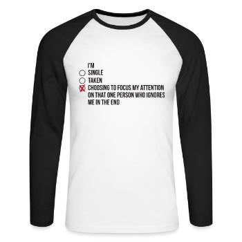 Complicated relationship status - single - Unisex Long Sleeve Baseball T-Shirt - white/black - Front - Nik (191cm)