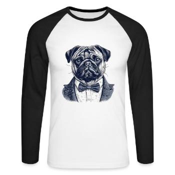 Mops Im Anzug - Unisex Baseballshirt langarm - Weiß/Schwarz - Vorne - Nik (191cm)