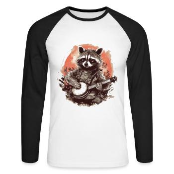 Playful Banjo Raccoon Unique Bluegrass Music - Unisex Baseballshirt langarm - Weiß/Schwarz - Vorne - Nik (191cm)