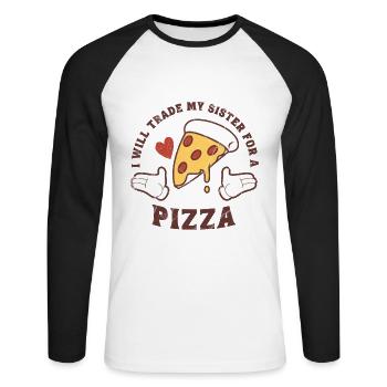Échange de pizzas - T-shirt baseball manches longues Homme - blanc/noir - Devant - Nik (191cm)