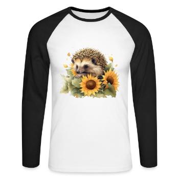 Igel mit Sonnenblumen Süßes Tier mit Blumen - Unisex Baseballshirt langarm - Weiß/Schwarz - Vorne - Nik (191cm)
