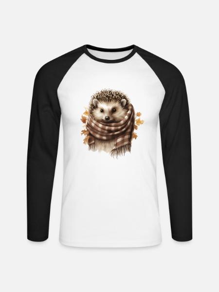 Igel mit Schal Süßes Tier - Unisex Baseballshirt langarm - Weiß/Schwarz