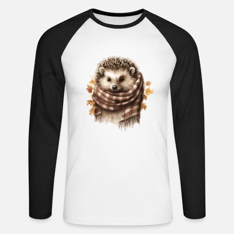 Igel mit Schal Süßes Tier - Unisex Baseballshirt langarm - Weiß/Schwarz