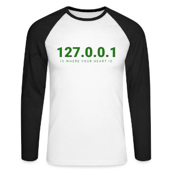 Feel At Home, Code – 127.0.0.1 - Unisex Long Sleeve Baseball T-Shirt - white/black - Front - Nik (191cm)