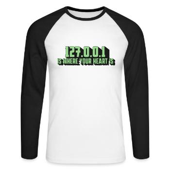 127.0.0.1 - A Programmer's Heartbeat - Unisex Long Sleeve Baseball T-Shirt - white/black - Front - Nik (191cm)