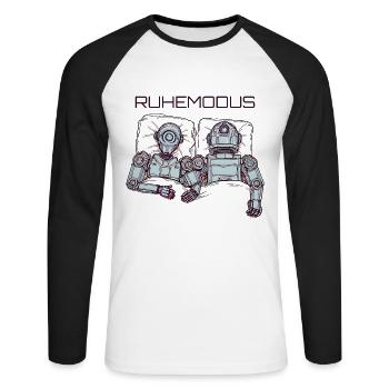 Funny Sleeping Robot Rest Mode Pajamas - Unisex Long Sleeve Baseball T-Shirt - white/black - Front - Nik (191cm)