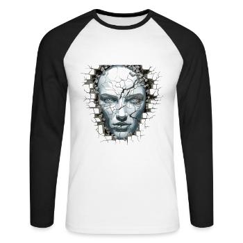Surface Murale Fissurée, Design Artistique - T-shirt baseball manches longues Homme - blanc/noir - Devant - Nik (191cm)
