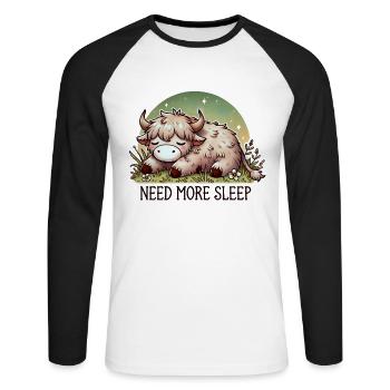 Need More Sleep Cute Highland Cow Funny - Unisex Long Sleeve Baseball T-Shirt - white/black - Front - Nik (191cm)