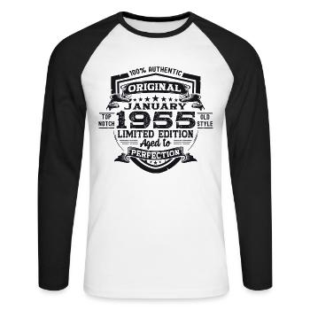 Né en 1955 janvier 68e anniversaire cadeau homme - T-shirt baseball manches longues Homme - blanc/noir - Devant - Nik (191cm)