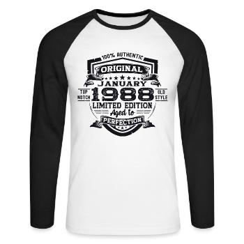 Né 1988 Janvier 35th anniversaire Homme cadeau - T-shirt baseball manches longues Homme - blanc/noir - Devant - Nik (191cm)