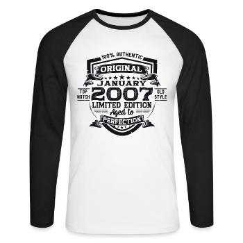 Year 2007 January 16th birthday gift man - Unisex Long Sleeve Baseball T-Shirt - white/black - Front - Nik (191cm)