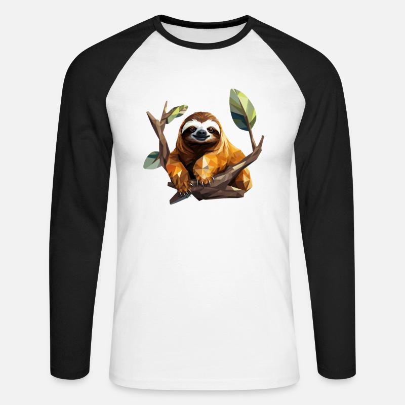 Faultier im Polygon Design - Unisex Baseballshirt langarm - Weiß/Schwarz