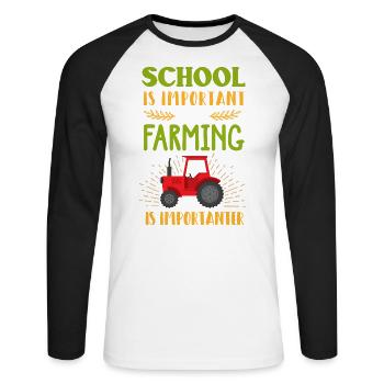 Landwirtschaft wichtiger als Schulbauer Kindergeschenk - Unisex Baseballshirt langarm - Weiß/Schwarz - Vorne - Nik (191cm)